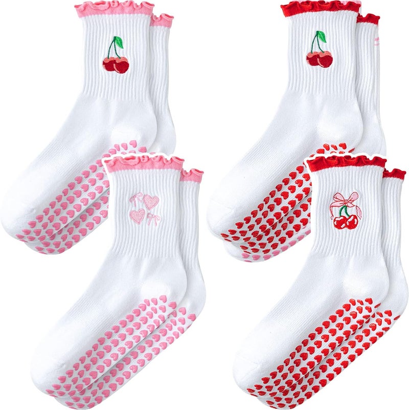 ZFiSt Pilates Socks with Grips for Women,4Pairs Ruffle Yoga Sock Cute Cotton Grippy Socks for Barre Workout Non Slip 5-10in - Image 1